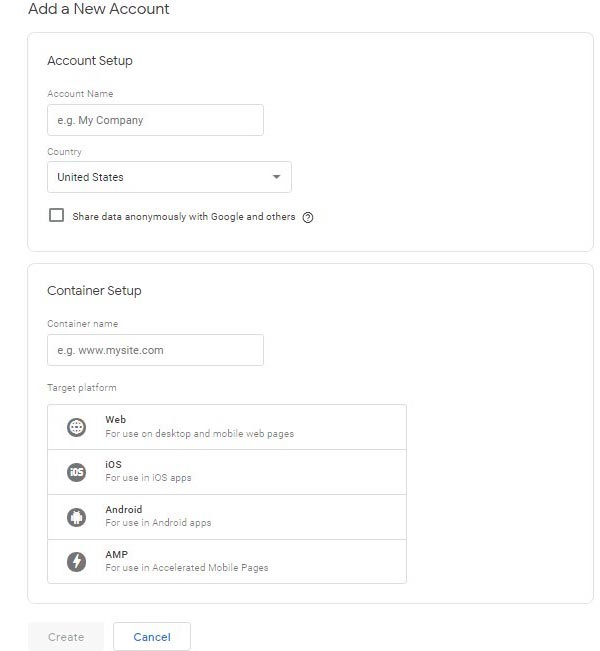 Google跟踪代码管理器：填写账户名称